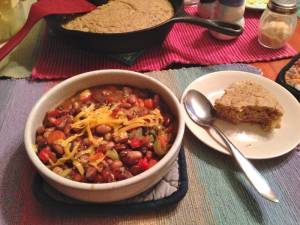Bean soup - with cornbread made from our home-grown flint corn